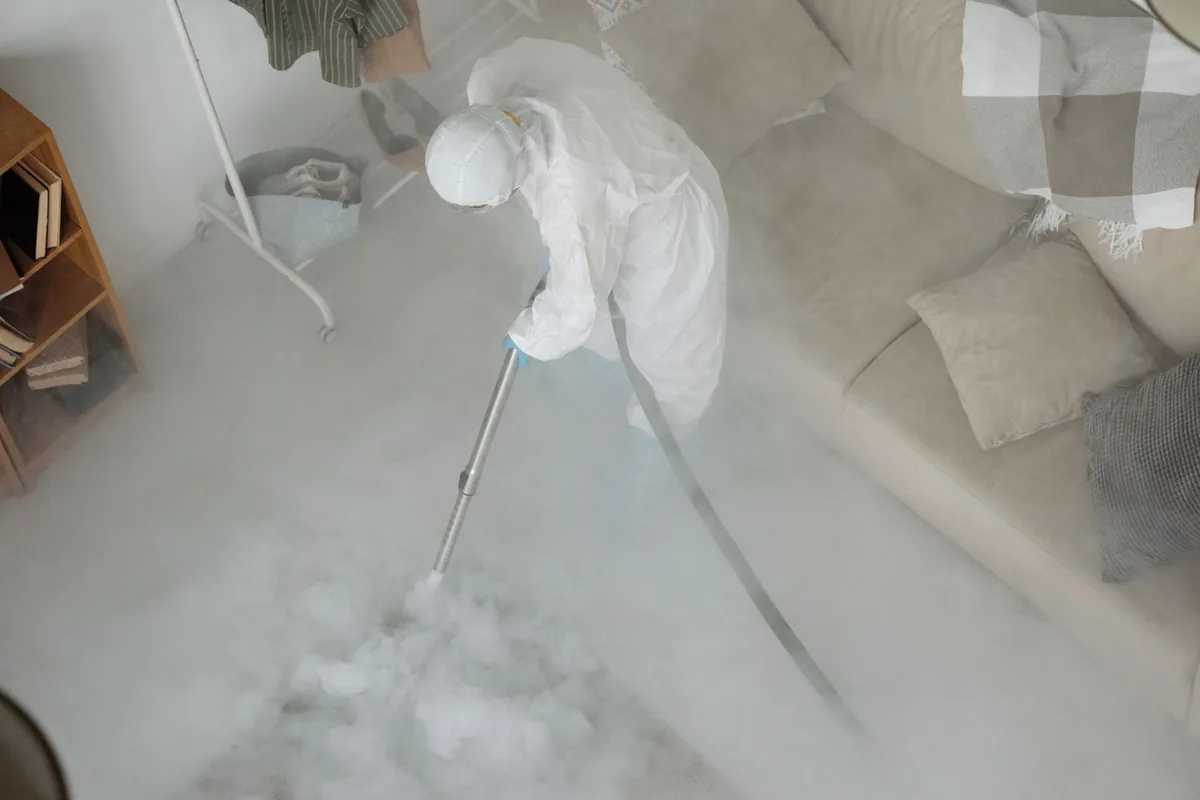 Biohazard cleanup technician in protective equipment, Henderson, NV